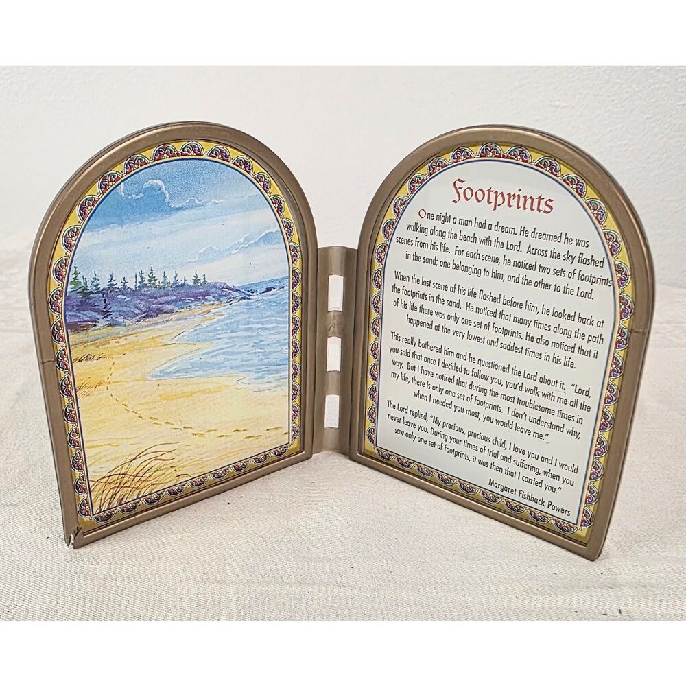 Footprints In The Sand Mini Double Window Pane Shelf Sitter Plastic 4 1/2" Tall